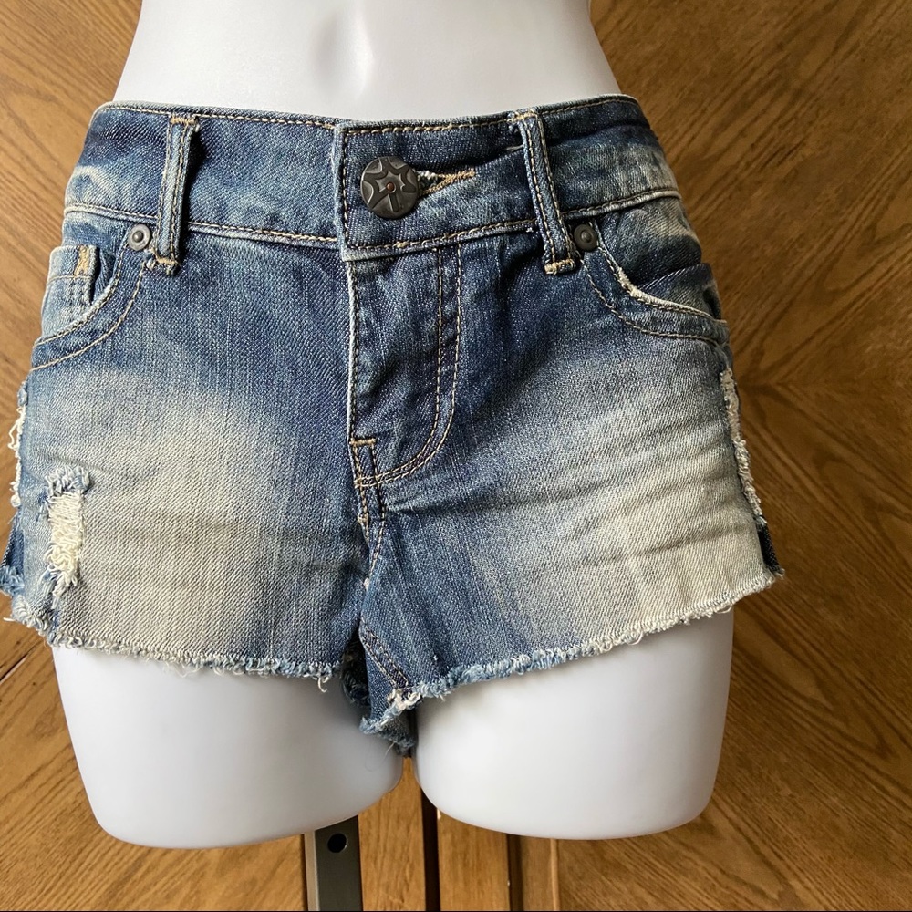 Black Crystal distressed denim shorty shorts